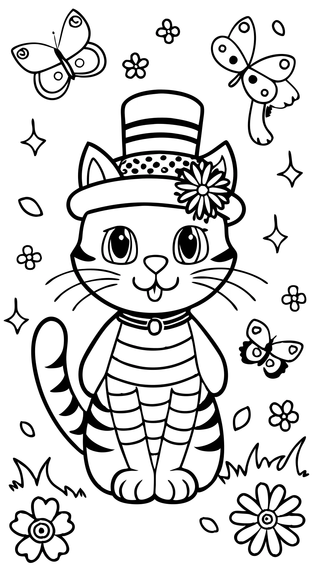 coloriage de chat en chapeau